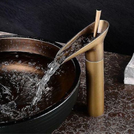 Wasserfall-Waschtischarmatur – Verstellbare Warm-/Kaltwasser-Waschtischarmatur (verchromtes Messing) (1/4)