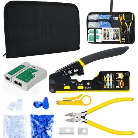 Kit d'outils de sertissage multifonctionnels, pinces à sertir Ethernet adaptées aux câbles Cat5/Cat5e/Cat6 et RJ11/RJ12 (6P/8P) (1/4)