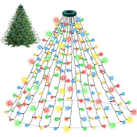 1 x mehrfarbige 2 m x 16 Reihen/400 LEDs Weihnachtsbaum-Lichterkette, 2 m x 16 Reihen/400 LEDs Weihnachtsbaum-Lichterkette-Dekoration, wasserdichte Weihnachts-Lichterkette, mit 8 Beleuchtungsmodi, mit (1/4)