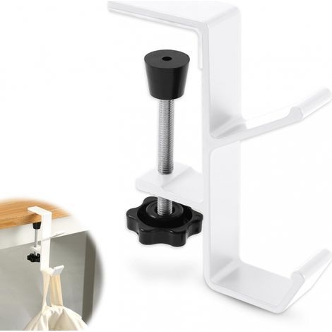 Tisch-Handtaschenhalter, abnehmbarer Handtaschenhaken, verstellbarer Rucksackclip (weiß) (1/5)