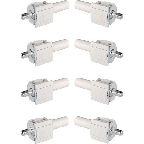 soportes empotrados para estantes de Ø5 mm – Sistema de muelles para estantes de madera – Capacidad de 70 kg – Grosor mínimo de 16 mm – Blanco (1/3)