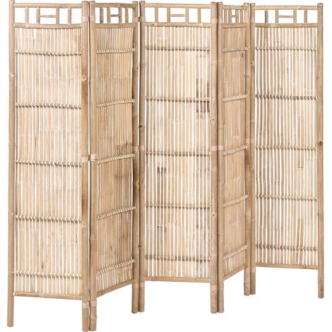 Paravent Japandi Organique en Bambou Bois Naturel à 3 Panneaux 205 x 160 cm Marron Clair Cefalu (1/5)