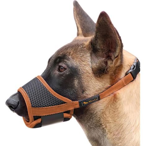 Adjustable Soft Nylon Muzzle for Dogs, Brown, M (1/5)