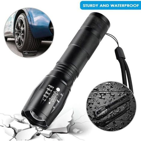 Lampe Torche LED Ultra Puissante, Lampe de Poche Étanche Zoomable, 5 Modes, Camping, Urgences. (1/4)