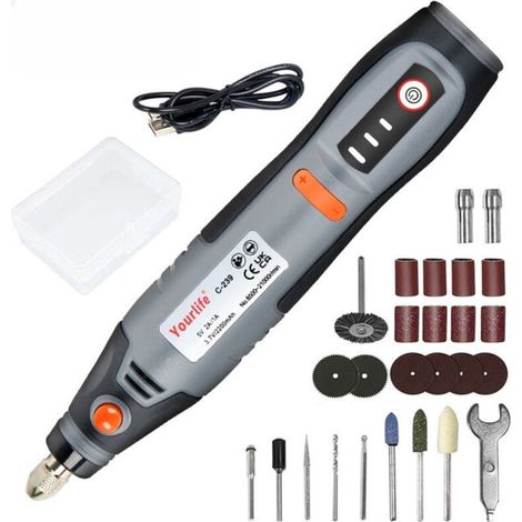 Outil rotatif sans fil Mini, meuleuse portable sans fil à 3 vitesses, stylo électrique multifonction pour le polissage, le ponçage et le polissage (1/4)