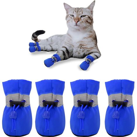 Botte pour Chien，Protecteur de Patte, Chaussures de Chien Antidérapantes ， Ces Boots de Chien Confortables à Semelle Souple sont Dotées de Sangles Réfléchissantes(4,bleue)