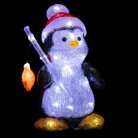 Forma de pingüino acrílico iluminado 30 LED fijos y parpadeantes con temporizador H.25cm exterior - Feeric lights & christmas