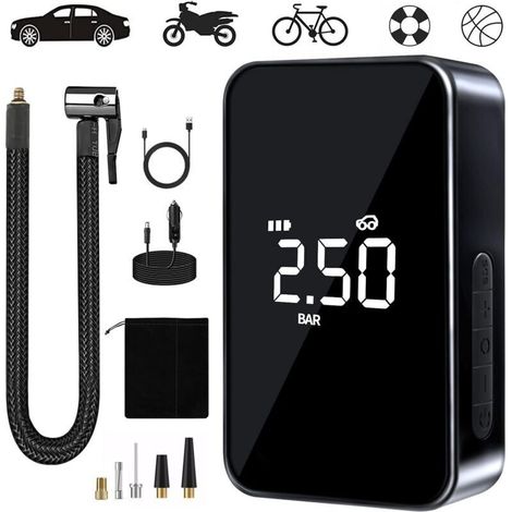 Compresseur à Air Portatif, Mini Gonfleur Electrique,Pompe Vélo Electrique, Compresseur avec Affichage Numérique Lumière LED et Port C USB (1/5)