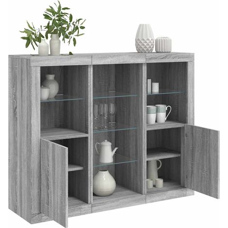Sideboards mit LED-Leuchten 3 Stk. Grau Sonoma Holzwerkstoff