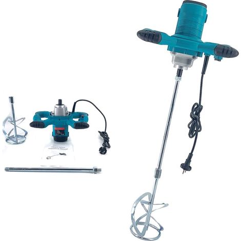 Malaxeur Mortier Colle électrique, 2100W 220V Mélangeur de ciment à 6 vitesses avec outil d'agitation à double poignée pour mélanger la peinture, le mortier,le plâtre,le mastic - Bleu (1/5)
