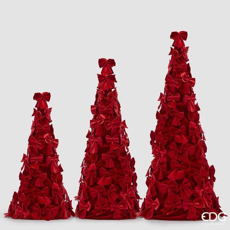 EDG Enzo De Gasperi Decoro Cono con Fiocchi di Natale H 150 Cm D 55 Cm 3 Pz Red