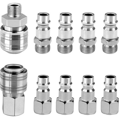 Conector de aire europeo Quick Compressor de 1/4" BSP, 10 piezas, acoplador para mangueras de aire comprimido, conector macho/hembra. (1/5)