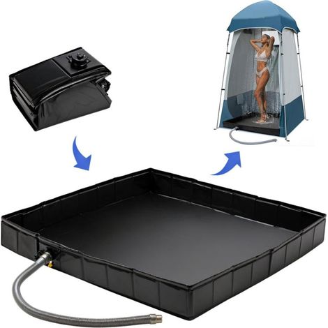 Bac de douche extérieur pliable 104 cm – Base étanche avec évacuation pour tente de douche, camping-car, nature, animaux, cabine de douche temporaire (1/5)