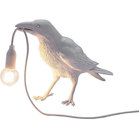 Lampe oiseau en résine corbeau avec lumière LED, applique murale pour chambre, lampe de table pour salon, décoration artistique (blanc n° 1) (1/5)