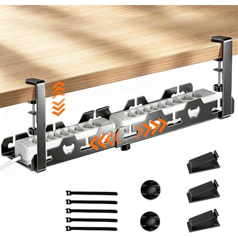 Cesta organizadora de cables ajustable, no requiere perforación, almacenamiento de cables de alta resistencia, se extiende de 40 a 74 cm, capacidad de hasta 15 kg, diseño ventilado. (1/5)