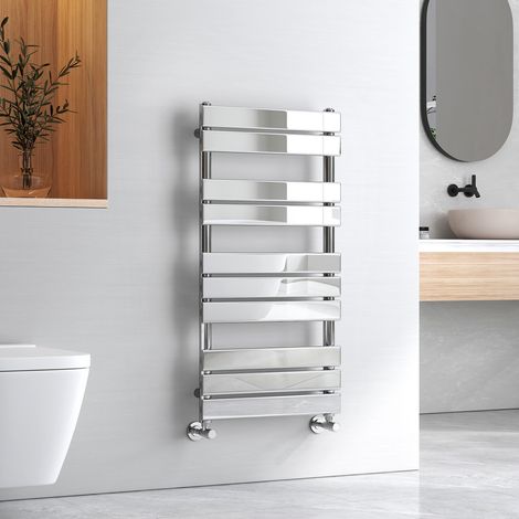 EMKE Chrome Flat Panel Heated Towel Rail Bathroom Ladder Radiator Warmer Central Heating Towel Rails 1000 x 500 mm