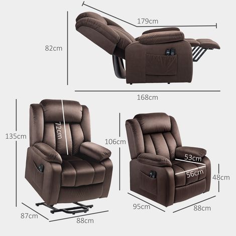 Fauteuil relax électrique releveur avec massage vibrant, chauffant, matelas à ressorts ensachés, poche latérale, télécommande, brun (1/5)