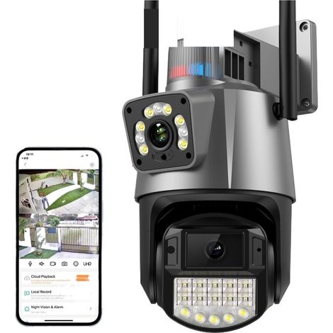 Caméra de sécurité à Domicile 4K 8MP 4X Zoom PTZ caméra extérieure HD 4MP Double Objectif Double écran Couleur Vision Nocturne AI Suivi Automatique vidéo Surveillance(8MP Add 64G SD Card) (1/5)