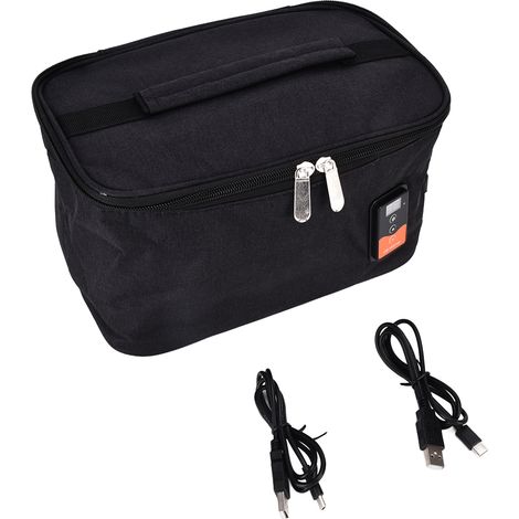 Borsa da forno portatile per il pranzo Scatola da picnic per scaldavivande quadrata nera con riscaldamento rapido per campeggio da viaggio (Doppio tipo C nero + USB con termostato) (1/5)
