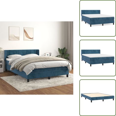 Boxspringbett mit Matratze Dunkelblau 140x190 cm Samt - Samtbett - Boxspringbett - Doppelbett - Bettauflage - Matratze (1/5)
