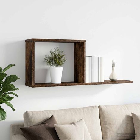 Étagère flottante murale en bois d’ingénierie chêne fumé 80 x 15 x 30 cm - PANGIVO (1/5)