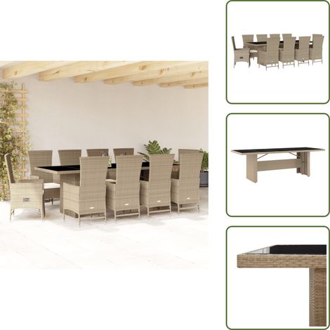 Ensemble à manger de jardin et coussins 11 pcs beige poly rotin - Salon De Jardin - Meuble De Jardin - Set Salon De Jardin - Table De Jardin - Chaises De Jardin (1/5)
