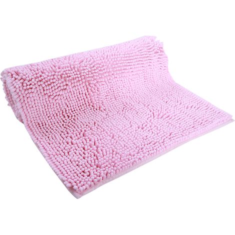 Tapis antidérapant en chenille, absorbant l'eau, pour salle de bain et salon (rose) (1/5)
