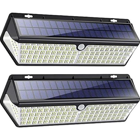 118 LED Lampe Solaire Extérieur【3500LM 4400mAh Puissante éclairage avec Charge USB】Détecteur de Mouvement éclairage Solaire Spot sans Fil Extérieur Lumières Imperméable Sécurité Jardin Lampe - 2 Pack