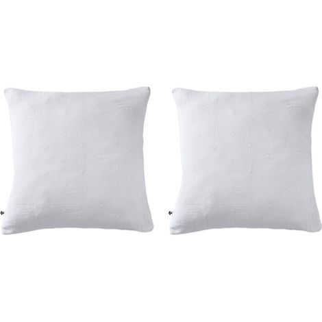 Lot de 2 taies d'oreillers brodées double gaze de coton blanc 60x60 (1/2)