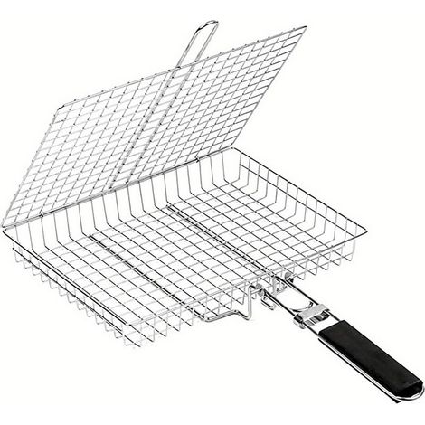 Panier Grille Barbecue en Acier Inoxydable(plus profonde) Pliable, Portable & Résistant Avec Poignée Amovible Pour Poisson, Légumes, Crevettes, Steak
