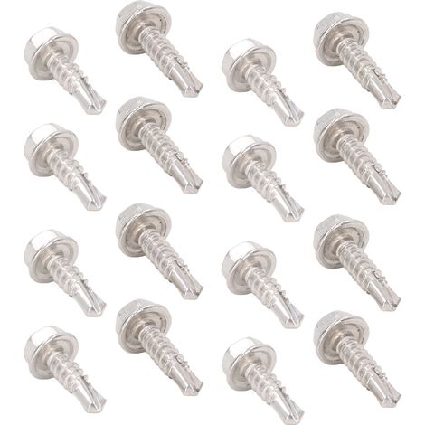 Vis à tôle inox autoforeuses 100 pièces, rondelle hexagonale, 4.8x16mm et 4.8x19mm, kit de fixation acier inoxydable. (1/5)
