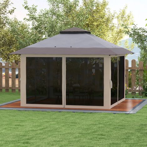 Tenda pieghevole a comparsa con altezza regolabile, protezione UV50+, doppio tetto e zanzariere, 4x4x2,8 m, grigio chiaro (1/5)
