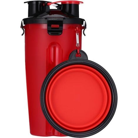 Collapsible Dog Bowl, Foldable Dog Bowl, 2-in-1 Waterproof Portable Pet Water Bowl (Red) (1/5)