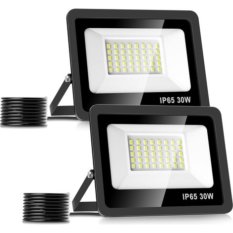 30W Projecteur LED Paquet de 2, 3000LM Spot LED 40LEDs Eclairage Exterieur IP65 Etanche, LED Projecteur Extérieur 6500K Éclairage mural d'extérieur pour Jardin, Patio, Garage, Entrée