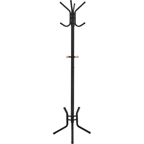 Appendiabiti da terra Parrot altezza 176 cm 12 ganci in tubo di ferro per ingresso camera cabina armadio ufficio nero (1/3)