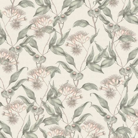Blumen Tapete Profhome 394304 heißgeprägte Vliestapete leicht strukturiert mit floralen Ornamenten matt weiß grau grün 5,33 m2
