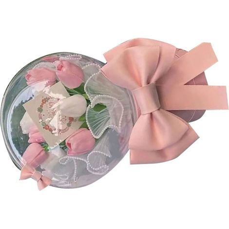 Confectionnez vous-même un bouquet de tulipes pour votre amoureuse. Fleurs artificielles exquises, faites main. Idéal pour une décoration de mariage. Rose et blanc. Taille unique. (1/4)