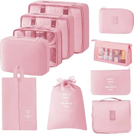 Cubos de almacenamiento, poliéster ecológico, solución de almacenamiento multiusos, 10 piezas, color rosa. (1/2)