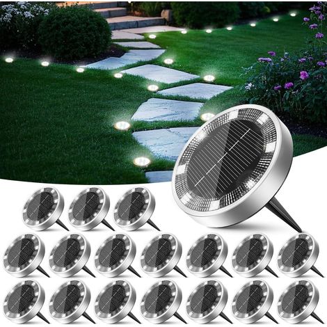 Lampe Solaire Exterieur Jardin Lot de 18, Lumiere Solaire Au Sol 8 LED, Étanche Spot Solaire Extérieur pour Chemins Allée Pelouse Terrasse Cour Piscine[Blanc Froid] (1/5)