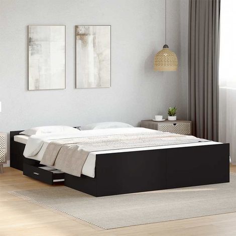 vidaXL Bed Frame with Drawers without Mattress Black 150x200 cm (1/5)