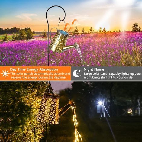 Solarbetriebene Gießkannenleuchte, LED-Solar-Lichterkette, wasserdichte Sternenhimmel-Gartenbeleuchtung, Solar-Gießkannenlampe mit Ständer für Einfahrt, Terrasse und Rasen (1/4)