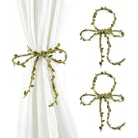 Lot de 4 Embrasse pour Rideaux en Corde Chanvre Feuille, Attache Rustiques de Style Ferme Rideau, Decoration Boheme Embrasse Rideau, Simples Attache Rideaux pour La Chambre et Le Salon (1/5)