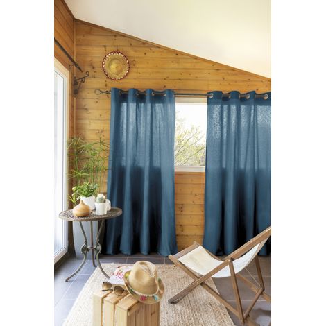 Lot de 2 rideaux d'ameublement "Kala" en Coton 140 x 260 cm l'Effet Papillon - Kala Bleu Jean - 2 panneaux 140 x 240 cm (1/2)