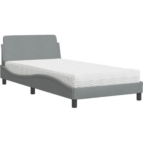 Lit simple,Lit adulte,Lit avec matelas gris clair 100x200 cm tissu CFW54743 (1/5)