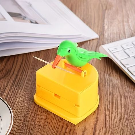 Porte-dentettes intelligent créatif en forme d'oiseau, oiseau vert, boîte à fond jaune (1/5)
