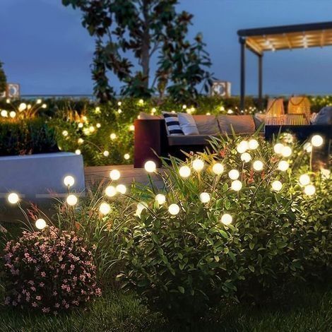 Lot de 4 lampadaires solaires 6 LED, version améliorée, lampes solaires lucioles d'extérieur étanches, haute flexibilité, lampes oscillantes pour jardin, pelouse, patio, décoration, blanc chaud (1/4)