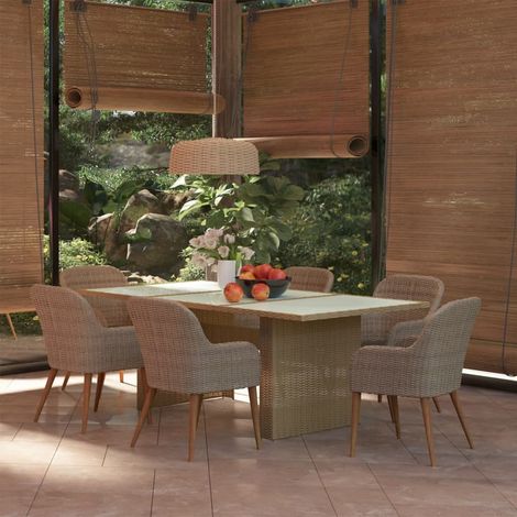 7-tlg. Garten-Essgruppe Poly Rattan Braun