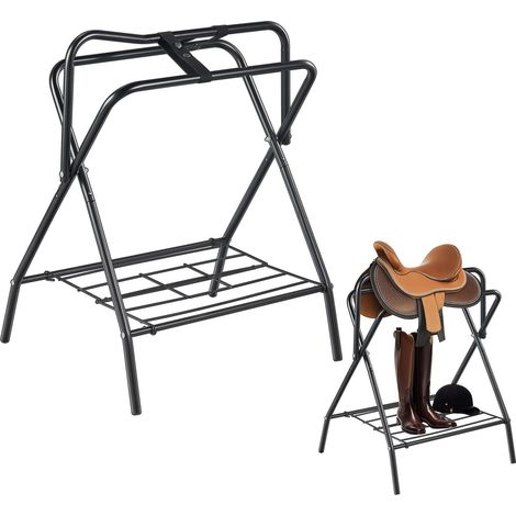 Support de Selle Pliable, 71 x 48 x 95 cm, Pied Indépendant pour Chevaux, Porte-Couvertures Portable, Acier Renforcé, Idéal Sellier Anglais et Western, Rangement, Noir (1/5)