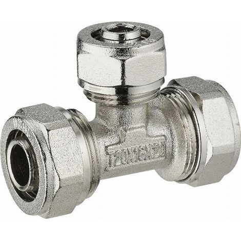 Reduziertes Kompressions-T-Stück für Mehrschichtrohr NOYON & THIEBAULT - Ø 20 mm Mittige Abzweigung Mehrschichtrohr - Ø 16 mm Pressring aus Edelstahl - 3985-201620L1