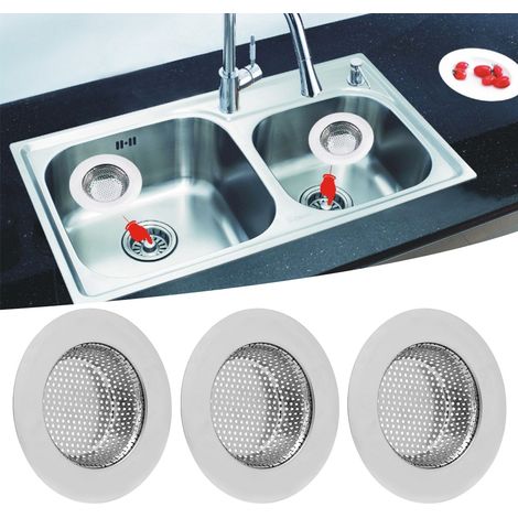 3-teiliges Set Edelstahl-Küchenspülenfilter, Badezimmer-Abwasserfilter, tragbare Siebe, groß (1/5)